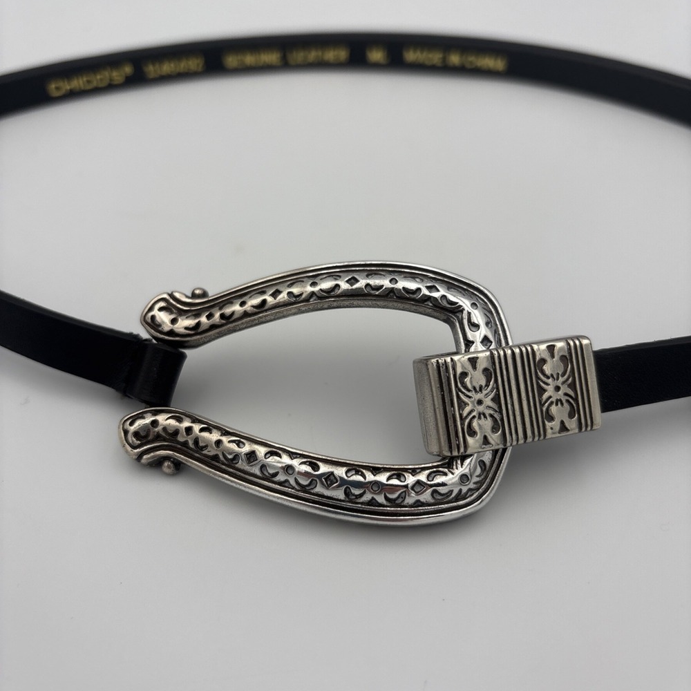 Silvertone Chico's Hook Closure Buckle Adjustable M/L (26-46) Black Leather Belt